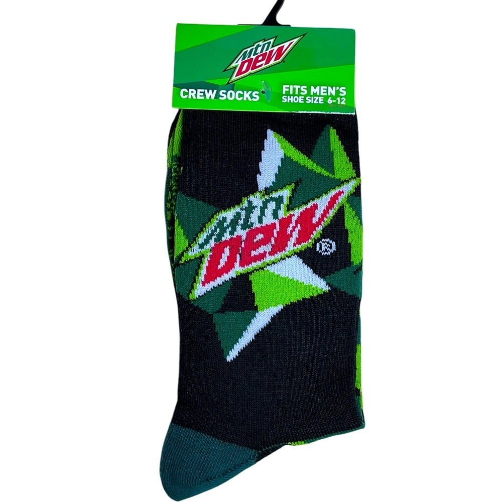Socks Mountain Dew Novelty Crew Length Reinforced Black Green Unisex Men 6-12 - Picture 3 of 16